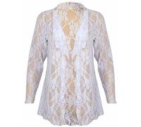 New Womens Plus Size Floral Pattern Lace Cardigan Long Sleeve Womens Waterfall Open Top White Size 16