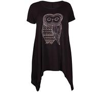 New Womens Plus Size Nauvelle Owl Diamante Stud Tunic Flared Top Size Black 26/28