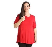 New Womens Plus Size Stretch Fit Round Neck Plain Button Tops Ladies Three Quarter Turn Up Sleeve T-Shirt Top Red Size 26 - 28