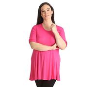 New Womens Plus Size Stretch Fit Round Neck Plain Button Tops Ladies Three Quarter Turn Up Sleeve T-Shirt Top Cerise Size 22-24