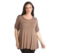 New Womens Plus Size Stretch Fit Round Neck Plain Button Tops Ladies Three Quarter Turn Up Sleeve T-Shirt Top Mocha Size 22-24