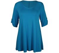 New Womens Plus Size Stretch Fit Round Neck Plain Button Tops Ladies Three Quarter Turn Up Sleeve T-Shirt Top Turquoise Size 20