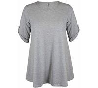 New Womens Plus Size Stretch Fit Round Neck Plain Button Tops Ladies Three Quarter Turn Up Sleeve T-Shirt Top Light Grey Size 22 - 24