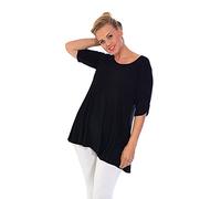 New Womens Plus Size Stretch Fit Round Neck Plain Button Tops Ladies Three Quarter Turn Up Sleeve T-Shirt Top Black Size 14