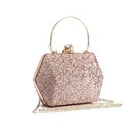 New Women's Rose Gold Sparkling Shiny Small Diamanti Crystal Clutch Bag Ideal For Wedding Prom Dinner Evening Party Event (Hexagon Diamanti Studs)