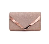 New Women's Rose Gold Sparkling Shiny Small Diamanti Crystal Clutch Bag Ideal For Wedding Prom Dinner Evening Party Event (Small V Envelope)