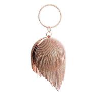 New Women's Rose Gold Sparkling Shiny Small Diamanti Crystal Clutch Bag Ideal For Wedding Prom Dinner Evening Party Event (Rose Gold Tassel Ball)