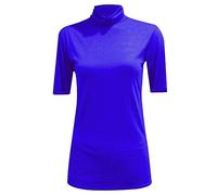 New Womens Short Sleeve Poloneck Top Ladies Turtle High Neck Tops UK Size 8-26 Royal Blue M/L = UK 12/14