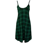 New Womens Sleeveless Long Cami Plain Strappy Swing Vest Camisole Dress Top 8-26 (3XL (24/26), GREEN TARTAN)