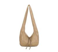 New Women's Soft PU Leather Slouchy Tote Braided Tassel Lightweight Shoulder Bag -ALMOND