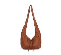 New Women's Soft PU Leather Slouchy Tote Braided Tassel Lightweight Shoulder Bag -BROWN