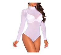 New Women's Turtle Neck Mesh Sheer Long Sleeve Leotard Top Ladies Bodysuit UK Plus Size 8-26