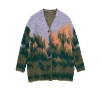 New Women's V-Neck Long-Sleeved Landscape Pattern Knitted Coat Sweater-Picture Color-M