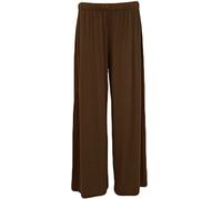New Womens Wide Leg Bottoms Flared Plus Size Pants Palazzos Plain Trousers 12-30 (3XL (24/26), BROWN)
