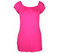 New Womes Off Shoulder Elasticated Plain Boho Ladies Stretch Fit Long Plus Size Gypsy Top Cerise Fuschia Size 26 - 28