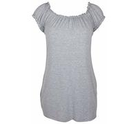 New Womes Off Shoulder Elasticated Plain Boho Ladies Stretch Fit Long Plus Size Gypsy Top Light Grey Size 14