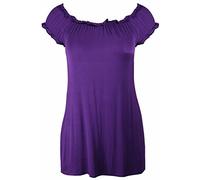 New Womes Off Shoulder Elasticated Plain Boho Ladies Stretch Fit Long Plus Size Gypsy Top Purple Size 18-20