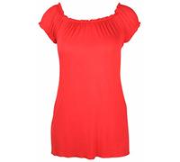 New Womes Off Shoulder Elasticated Plain Boho Ladies Stretch Fit Long Plus Size Gypsy Top Red Size 14