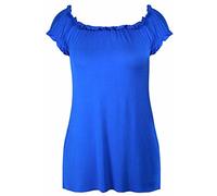 New Womes Off Shoulder Elasticated Plain Boho Ladies Stretch Fit Long Plus Size Gypsy Top Royal Blue Size 14