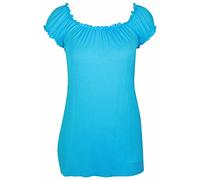 New Womes Off Shoulder Elasticated Plain Boho Ladies Stretch Fit Long Plus Size Gypsy Top Turquoise Size 14