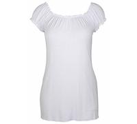 New Womes Off Shoulder Elasticated Plain Boho Ladies Stretch Fit Long Plus Size Gypsy Top White Size 14