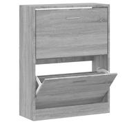 (Smoked oak, 63 x 24 x 81 cm (W x D x H)) New Wood Shoe Cabinet 2Drawer Storage Cupboard Rack Shelf Multi Colours/Sizes