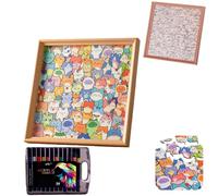 New Wooden Coloring Puzzle, DIY Wooden Cat Puzzle Frame, Paintable Creative Handmade Photo Frame, Relaxing Smooth Wood Pieces with Markers for Home Decor (24 Color#B)