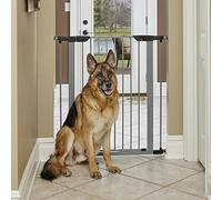 New World 99cm High Walk-thru Steel Pet Gate, Expands to 96.5cm Wide, Includes 7.6cm Extensions, Light Gray, No Damage to Walls, For Small to Medium Pets