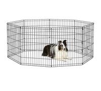 New World Folding Metal Dog Exercise Pen and Pet Playpen with No Door, Includes Grounding Stakes and Provides 1.5 Meters of Play Space, 76cm Tall, Black E-Coated