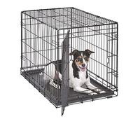 New World Newly Enhanced Single Door 76.2 cm (30-Inch) Dog Crate for Small Dog Breeds; Includes Leak-Proof Pan, Floor Protecting Feet, & New Patented Features; B30