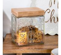New Xmas Glass Storage Jar With Bamboo Lid, Catches the Light Perfectly, Add a Touch of Festive Charm to Your Christmas decor, Ideal for Storing Christmas Treats, Cookies, Candies Or Spices.