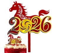 New Year 2026 Cake Topper - 2D Acrylic Year of the Horse Birthday Supplies,Cupcake Decor Picks,for Birthday Parents Bakeries Home Bakers Collectors Themed Events Family Gathering Graduation