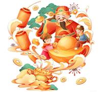 New Year and Spring Festival Decoration with Lucky God Figure on Static Cling PVC for Glass Doors and for Home Use (JDT-A399)