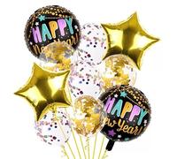 New Year Balloons 2026, Happy New Years Balloons, Black & Gold Transparent Foil Balloons for New Year Party Decorations, Christmas, Countdown Party, Birthday, Anniversary, Festive Supplies (Style 3)