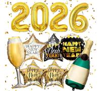 New Year Balloons, New Years Eve Decorations, 11 Pcs New Years Eve Party Props Includes 4 * 2026 Numbers 4*Stars, Wine Glass, Bottle and Round Balloons, for New Year Eve