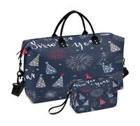 New Year Blue Hats Decorative Shoulder Weekender Overnight Bag Tote Bag with Adjustable Strap for Trekking Foldable bolsas Grandes para Mujer