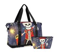 New Year Cute Skeleton Unique Large Travel Bag Overnight Bag with Toiletry Bag for Business Trips Multifunctional, New Year cute skeleton Unique, One Size