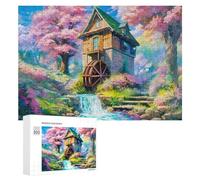New Year Decoration - Charming Watermill in Blossom Forest, Decorative Wooden Puzzle, 300 PCS - for A Rewarding Weekend Challenge