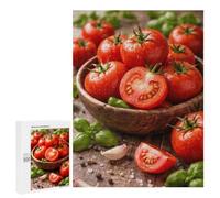 New Year Decoration - Fresh Tomatoes And Basil in Bowl, Displayable Picture Puzzle, 500 PCS, for Mindful Indoor Entertainment