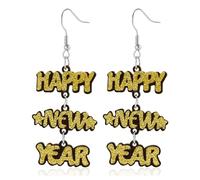 New Year Earrings for Girls Cute Happy New Year Drop Earrings 2024 New Year Dangle Earrings Long Statement Earrings Christmas Jewelry Gifts, Zinc, No Gemstone
