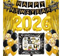 New Year Eve Decoration 2026,New Year's Eve Party Decoration,Happy New Year Banner,2026 Foil Balloons,New Years Eve Photo Booth Props,Black Gold Latex Balloons