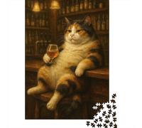 New Year Gift: Adult Jigsaw 1000 Pieces, Calico Cat Drinking at The Bar, 52x38cm/1000pcs
