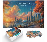 New Year Gift: Adult Jigsaw 1000 Pieces, Toronto Canada Skyline Travel Poster, 1000pcs (40x28cm)