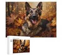 New Year Gift: Autumn Adventure German Shepherd's Journey Through Fall Foliage, 300 PCS, Wooden Brain Teaser for Adults, for Relaxing Solo Or Group Play
