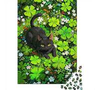 New Year Gift: Black Cat in Clover Field 1000 Piece Jigsaw, 52x38cm/1000pcs
