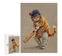 New Year Gift - Cat Cricket Player, Adult Tabletop Puzzle, 500 PCS - for A Rewarding Weekend Challenge