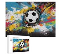 New Year Gift: Dynamic Soccer Ball Artwork -1, 300 PCS, Wooden Brain Teaser for Adults, for Relaxing Solo Or Group Play