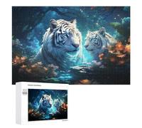 New Year Gift: Enchanted Forest with White Tigers, 1000 PCS, Wooden Brain Teaser for Adults, for Relaxing Solo Or Group Play