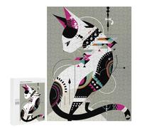 New Year Gift - Geometric Cat Bauhaus 2, Wooden Picture Puzzle for Grown-Ups, 500 PCS - to Assemble, Frame And Display