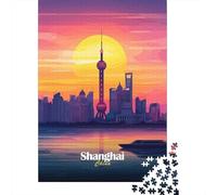 New Year Gift: Shanghai Skyline Sunset 1000 Piece Jigsaw, 38x26cm/1000pcs | For quiet Christmas days: Adult jigsaw puzzle with 1000 pieces brings a classic 1000-piece puzzle to winter leisure.